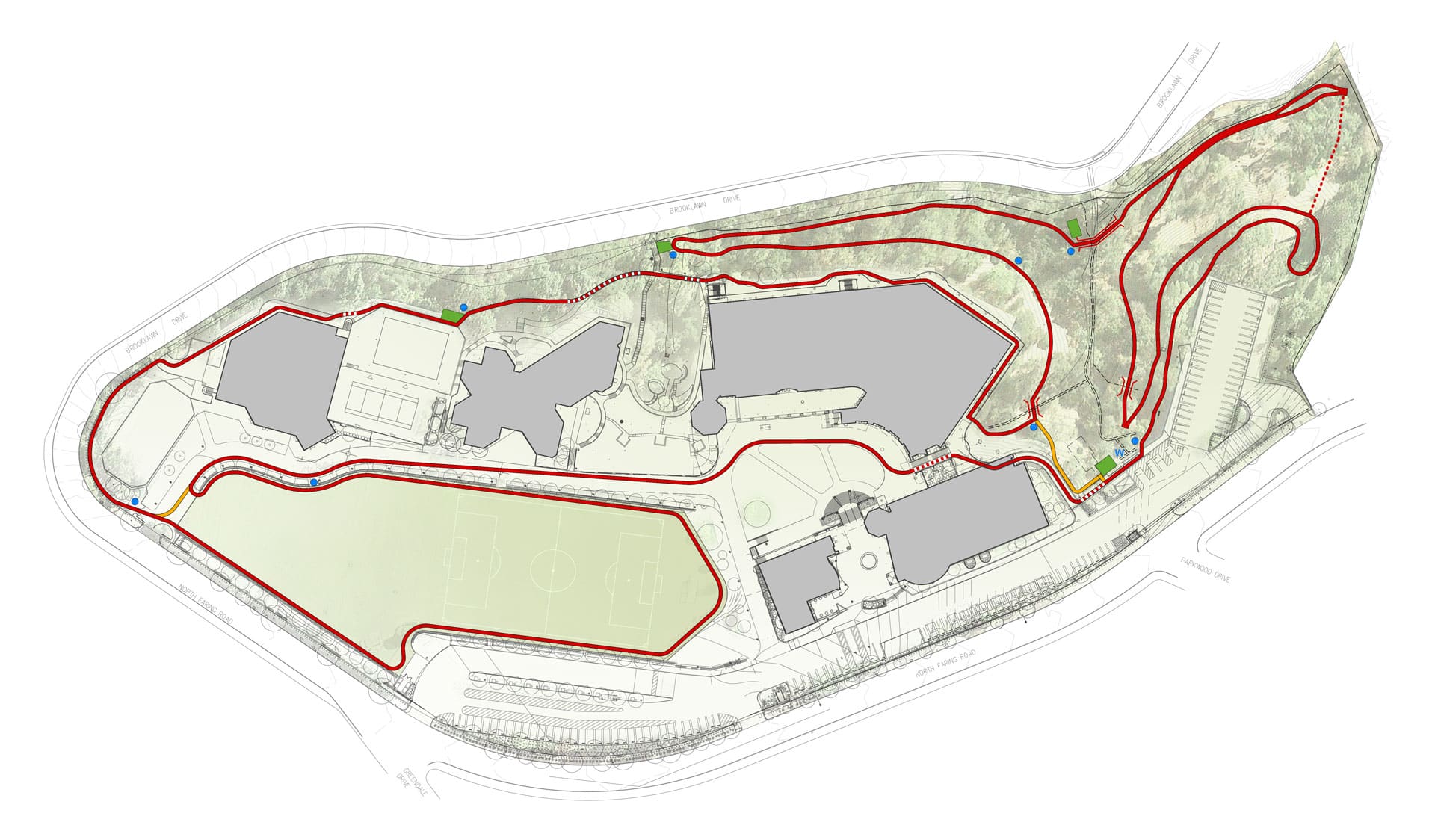 Overall conceptual trail plan of Harvard Westlake Middle School cross country trail.